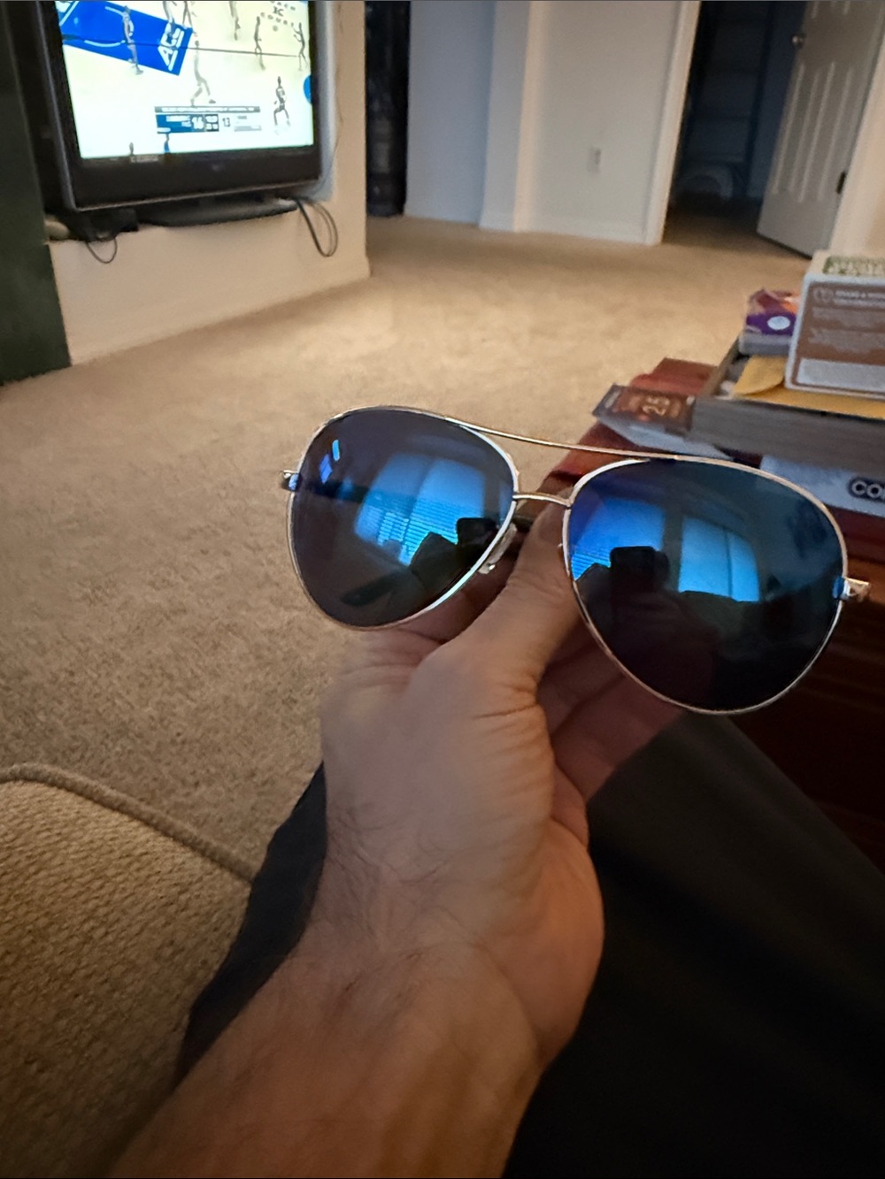 Oscar de la Renta Black and Gold Sunglasses blue flash mirror